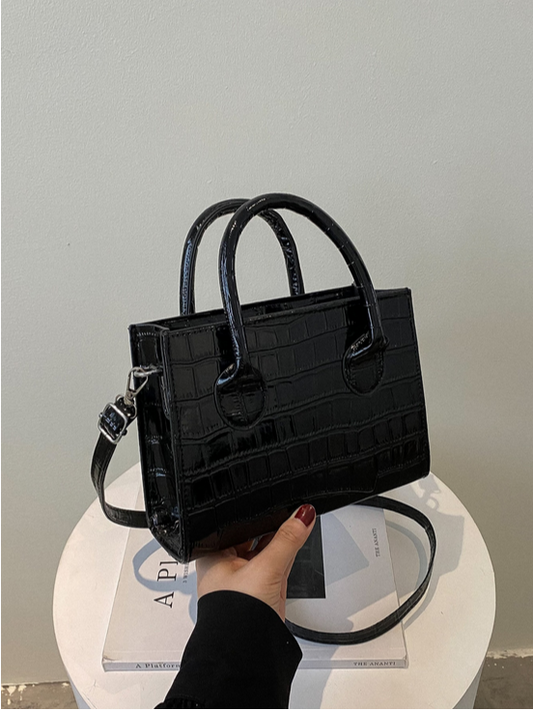 BOLSO NEGRO IMITACION PIEL COCODRILO