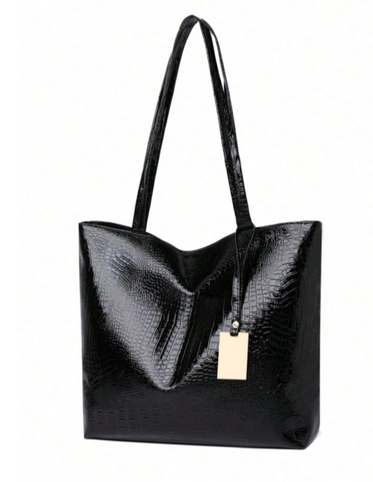 BOLSO NEGRO ESTAMPADO COCODRILO
