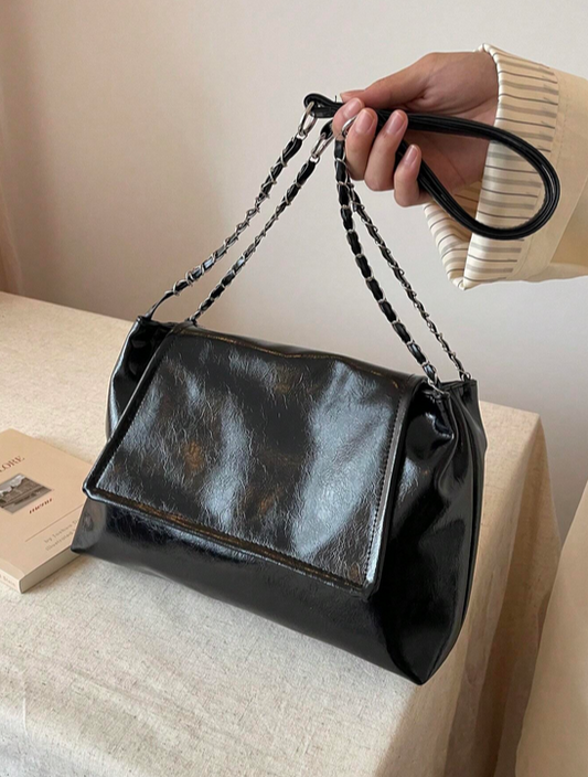 BOLSO NEGRO GRANDE SOLAPA, CADENA