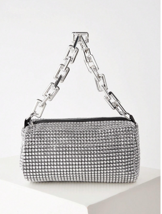 BOLSO PLATEADO CON ACABADO BRILLANTE