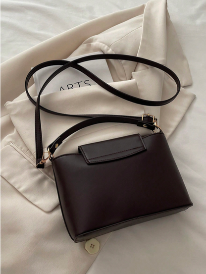 BOLSO DE MANO CAFE PLACA DORADA V