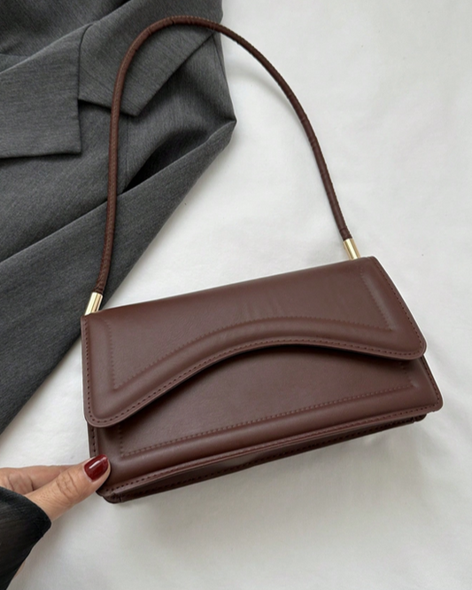 BOLSO DE HOMBRO CAFE SOLAPA CURVA