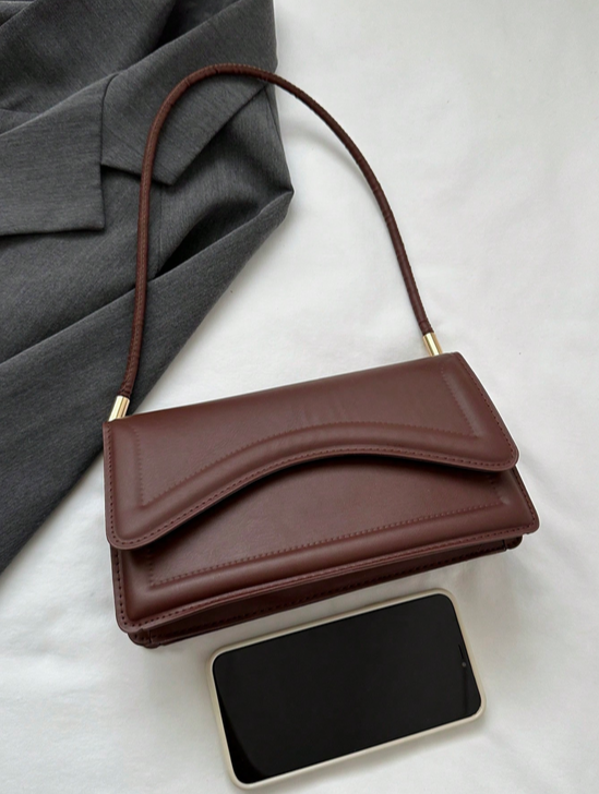 BOLSO DE HOMBRO CAFE SOLAPA CURVA