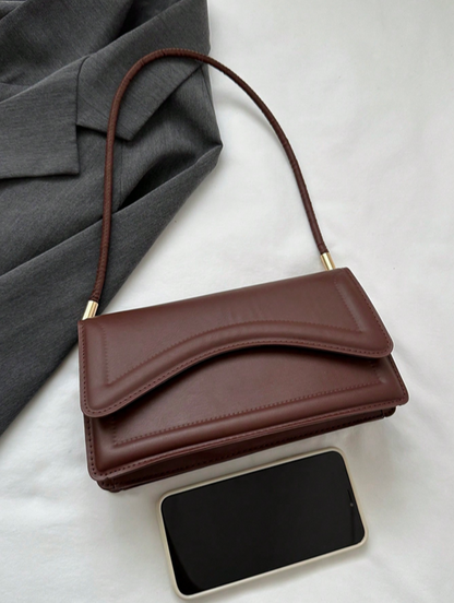 BOLSO DE HOMBRO CAFE SOLAPA CURVA