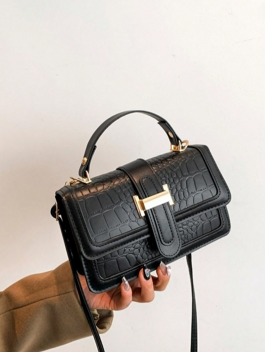 BOLSO NEGRO HEBILLA, IMITACION PIEL DE COCODRILO