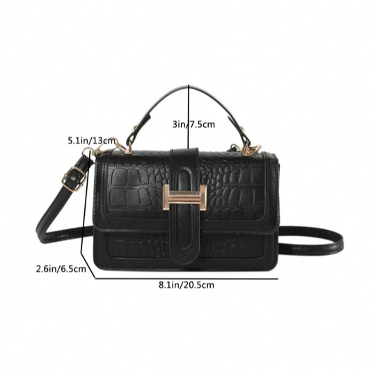 BOLSO NEGRO HEBILLA, IMITACION PIEL DE COCODRILO