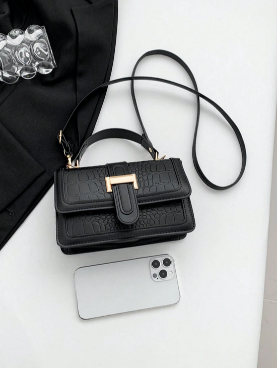 BOLSO NEGRO HEBILLA, IMITACION PIEL DE COCODRILO