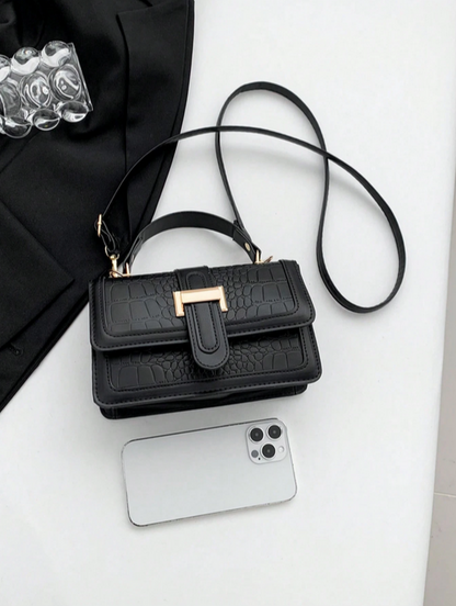 BOLSO NEGRO HEBILLA, IMITACION PIEL DE COCODRILO