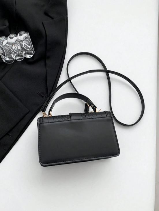 BOLSO NEGRO HEBILLA, IMITACION PIEL DE COCODRILO