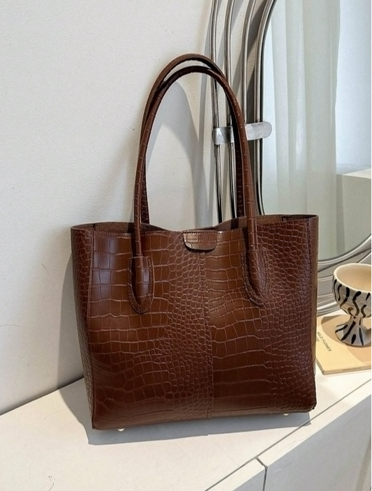 BOLSO GRANDE COLOR MARRON, IMITACION PIEL DE COCODRILO