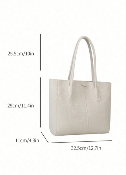 BOLSO BLANCO TAMAÑO GRANDE, IMITACION PIEL DE COCODRILO