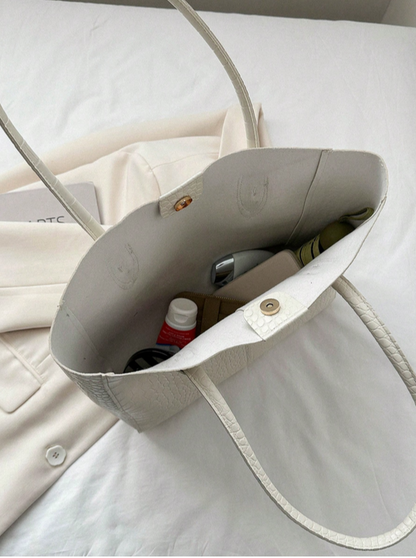 BOLSO BLANCO TAMAÑO GRANDE, IMITACION PIEL DE COCODRILO