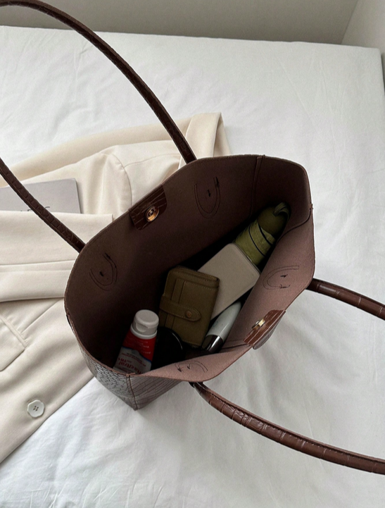 BOLSO GRANDE COLOR MARRON, IMITACION PIEL DE COCODRILO