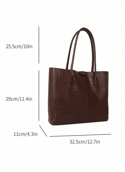 BOLSO GRANDE COLOR MARRON, IMITACION PIEL DE COCODRILO
