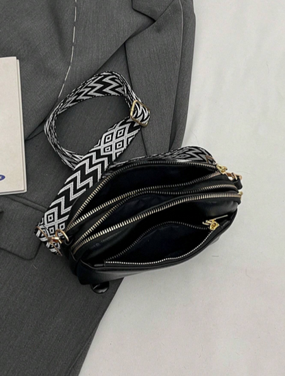 BOLSO BANDOLERA NEGRO 3 COMPARTIMIENTOS