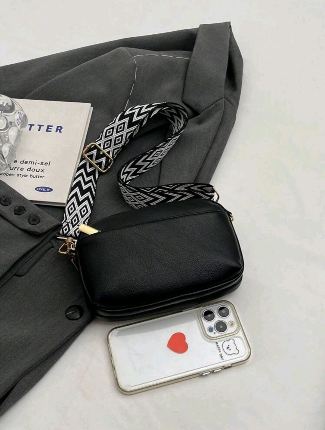 BOLSO BANDOLERA NEGRO 3 COMPARTIMIENTOS