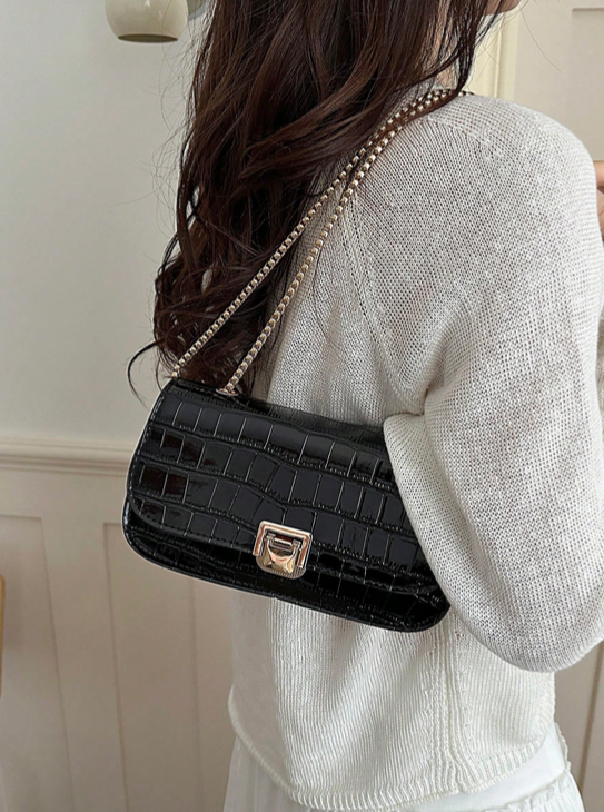 BOLSO CHAROL NEGRO DISEÑO CUADROS