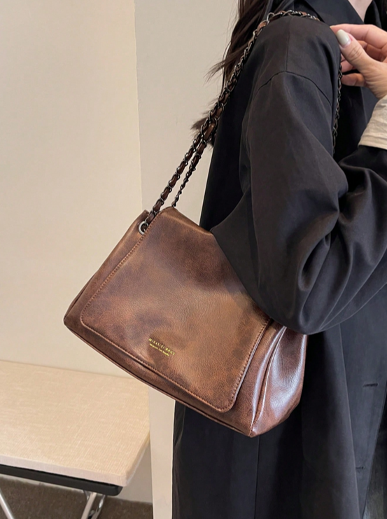 BOLSO DE HOMBRO CAFE CON SOLAPA