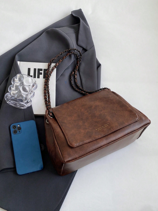 BOLSO DE HOMBRO CAFE CON SOLAPA