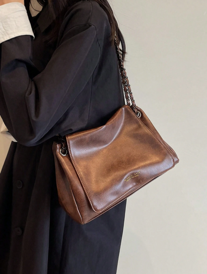BOLSO DE HOMBRO CAFE CON SOLAPA