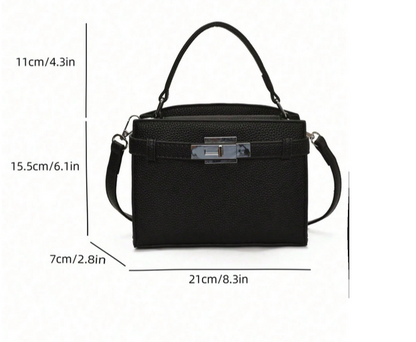 BOLSO NEGRO IMITACION CINTURON CON HERRAJE METALICO