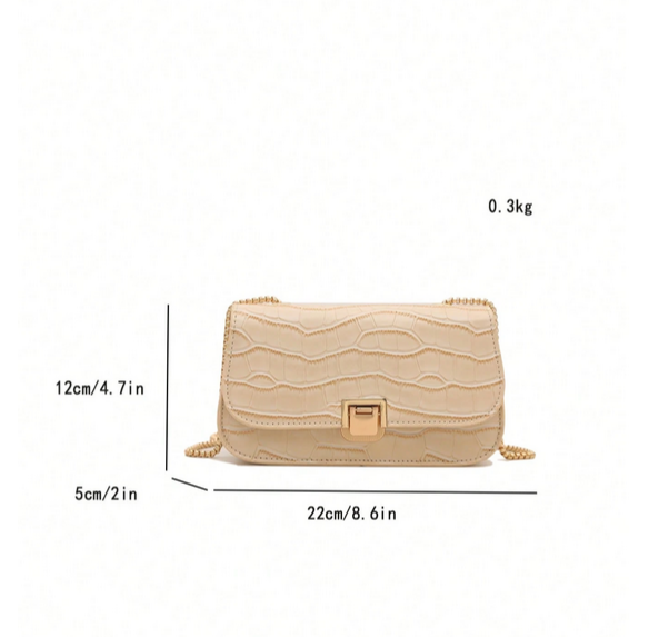 BOLSO BEIGE EN RELIEVE CON CADENA DORADA