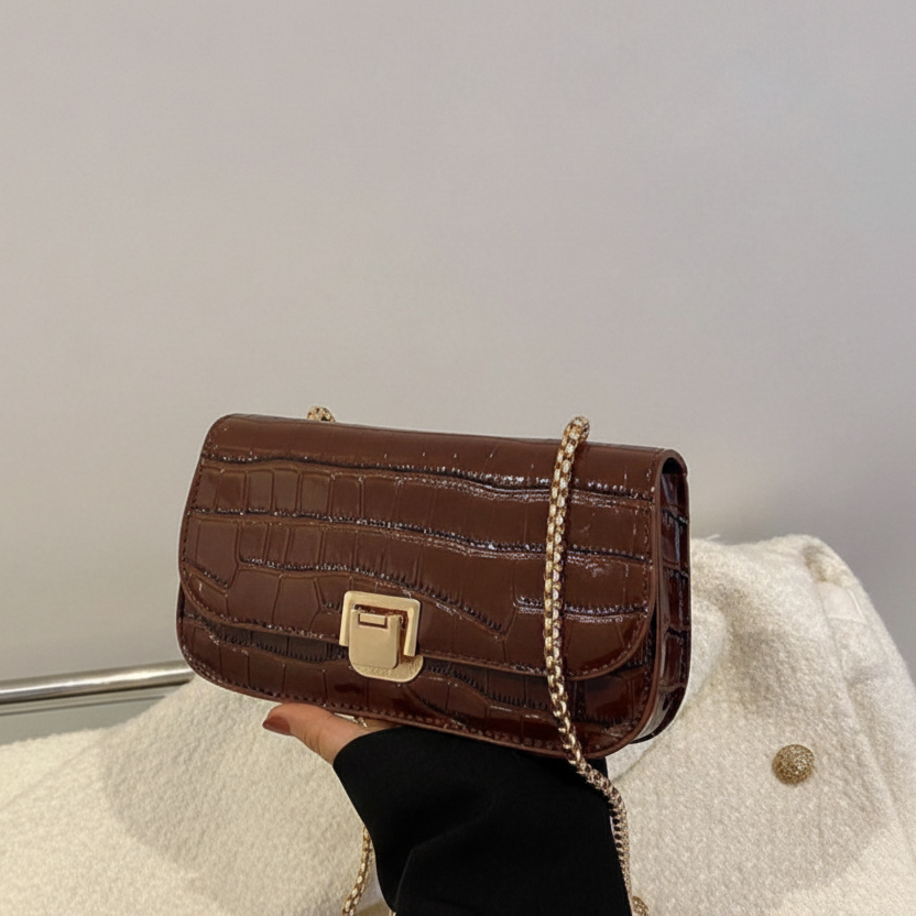 BOLSO CAFÉ CON RELIEVE COCODRILO